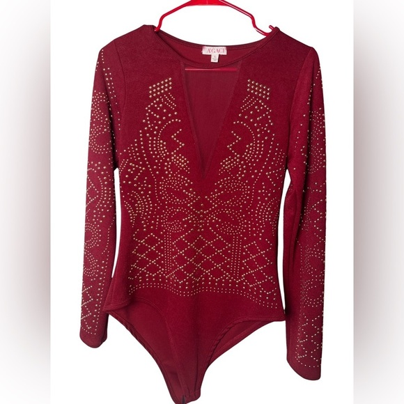 Agaci Embellished Red Bodysuit size large - Picture 4 of 11